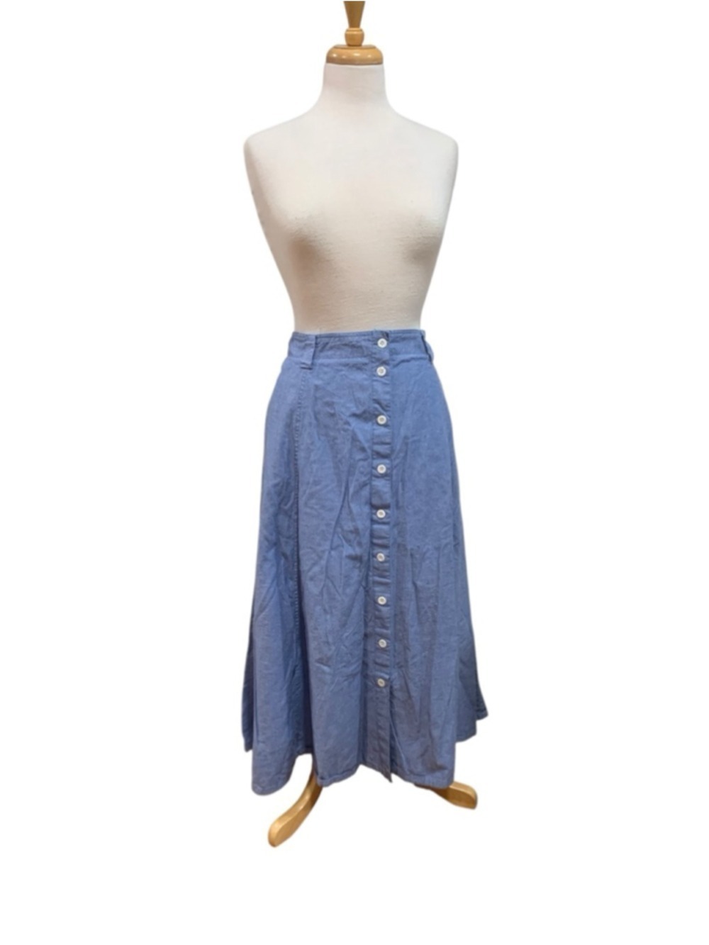 Vntg 90’s Women's Rafaella 100% cotton Blue Midi Skirt w/pockets Plus Size 16